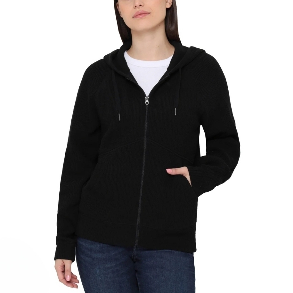 Sierra Designs Black Zip-Up Hoodie with Drawstrings Textured Sweatshirt Small